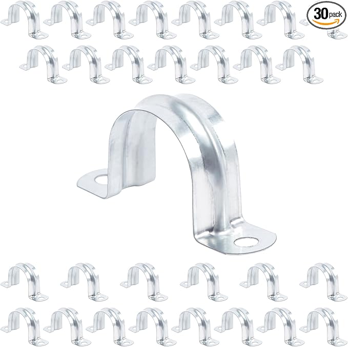 30 PCS 1-1/4 Inch Reinforced Rigid Pipe Strap , 2 Holes U Bracket Cable Clamp Hanger, Zinc Coated Tension Tube Clip, Conduits Strap Clamps for Pipe Fixing on Various Surfaces, 32 mm