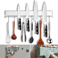 YIIYIIN 17 Inch Magnetic Knife Holder for Wall No Drill,Adhesive Knife Magnetic Strip with 12 Hooks,Kitchen Double Rods Stainless Steel Magnetic Utensil Holder(Silver)