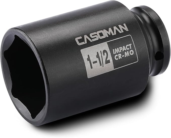 CASOMAN 6-Point 1/2-Inch Drive Deep Impact Socket- 1-1/2" (SAE), CR-MO, 1/2-inch Drive 6 Point Axle Nut Socket for Easy Removal of Axle Shaft Nuts (1-1/2")