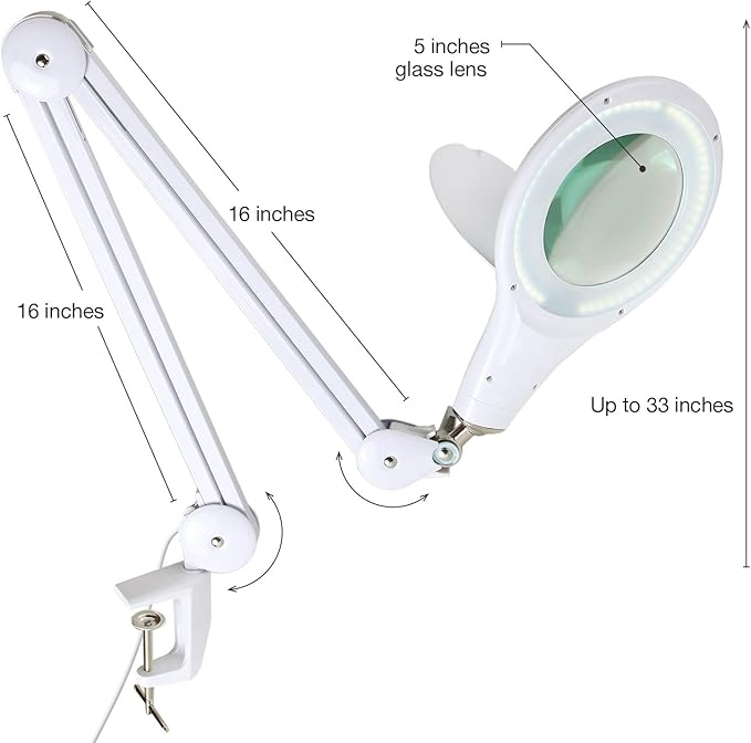 Brightech LightView PRO Magnifying Desk Lamp, 2.25x Light Magnifier, Adjustable Magnifying Glass with Light for Crafts, Reading, Close Work - White