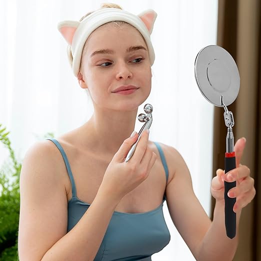 Telescoping Flexible Circular Mirror - 360 Rotation with Extended Handle - Round Inspection Mirror for Vehicle Condition (3 Inch Dia)