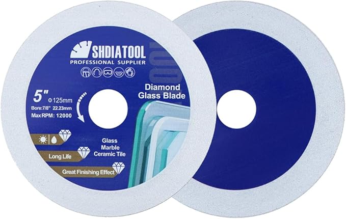 SHDIATOOL Diamond Glass Cutting Disc 5-Inch Saw Blade, Ultra-Thin Cut Off Wheel for Tile Ceramic Porcelain Marble 125mm (2 of Pack)
