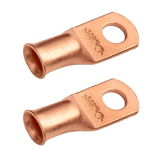 SELTERM 2pcs 1 AWG 5/16" Stud Copper Wire Lugs, Battery Lugs, Ring Terminals, Battery Cable Ends, 1 Gauge Ring Terminal Connectors, UL Heavy Duty Bare Copper Eyelets Battery Terminal Connectors