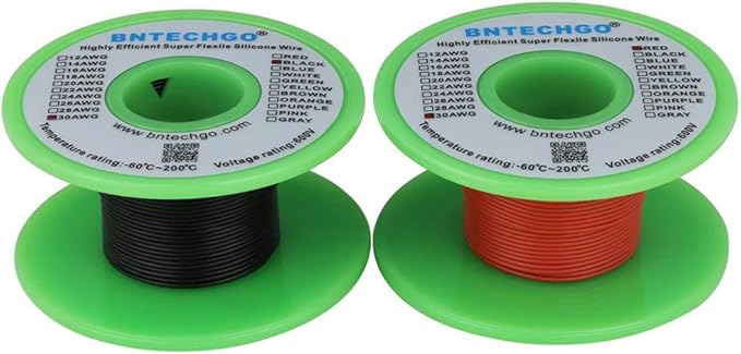 BNTECHGO 30 Gauge Silicone Wire Spool red and Black Each 100ft Flexible 30 AWG Stranded Tinned Copper Wire