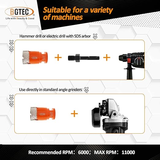 Tile Hole Saw Kit Diamond - 9PCS 5/8-11 Thread Drill Bit 19/25/35/50/65/102mm+50mm Beveling Chamfer Bit+20mm Finger Bit+SDS Adapter for Pocelian Tile Ceramic Marble Granite Stoneware