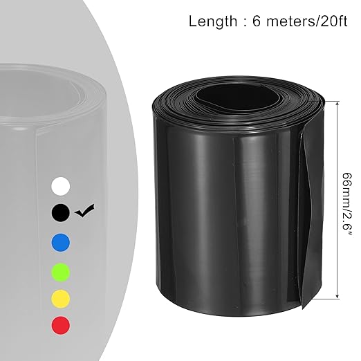 MECCANIXITY Battery Wrap PVC Heat Shrink Tubing 42mm Dia 66mm Flat 10 Feet(3meters) Black Good Insulation for Battery Pack