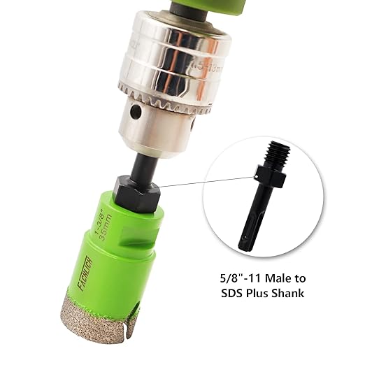 Diamond Core Drill Bits - 1-3/8" Tile Drill Bits 35mm 5/8-11 Thread Plus Adapter 5/8"-11 Male to SDS Shank, Hole Saws for Porcelain, Granite, Marble, Concrete, Masonry