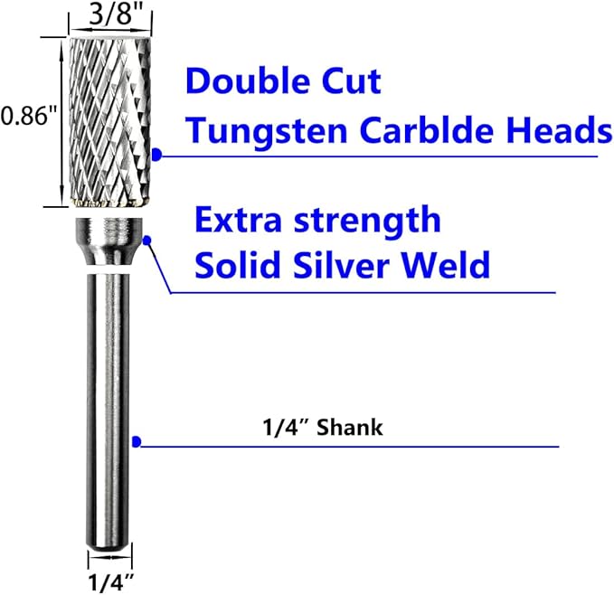 Carbide Burr Set 1/4" Shank SB-3 Die Grinder Bits Tungsten Double Cut Burr Bits (3/8" Cutter Dia X 0.79" Cutter Length) for Die Grinder Kits Metal Grinding Drilling Polishing (1pcs)