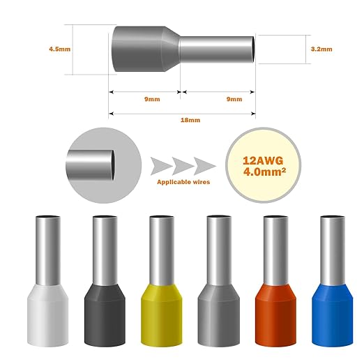 Fidioto 1000pcs AWG12 Terminal Connector Wire Insulated Cord Pin Ends Terminals for Electric, Industrial, Chemical Industry, Power Control System, etc. (Red-1000PCS-12AWG)