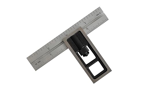 Precision Double Square for Metal Working and Fabrication, Carpentry, Woodworking and Machine Setup,4R Blade (8ths, 16ths, 32nds, 64ths), Hardened, Chrome Stainless Steel Blade, Made in US