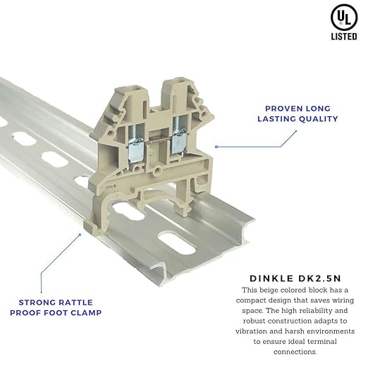 Dinkle DK2.5N DIN Rail Terminal Block Screw Type UL 600V 20A 12-22AWG, Pack of 100
