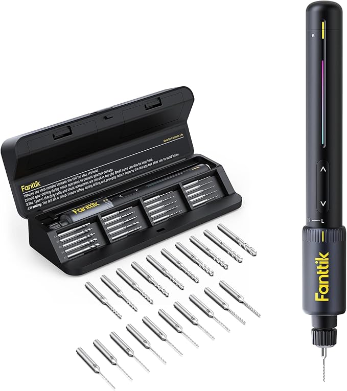 Fanttik K2 Nano Power Drill, Mini Precision Drill, Hand Drill, 20 Drill Bits, 800mAh Rechargeable, Tool Kit for DIY Projects, Shells, Plastic, Jewelry, PCB, Aluminum Plate
