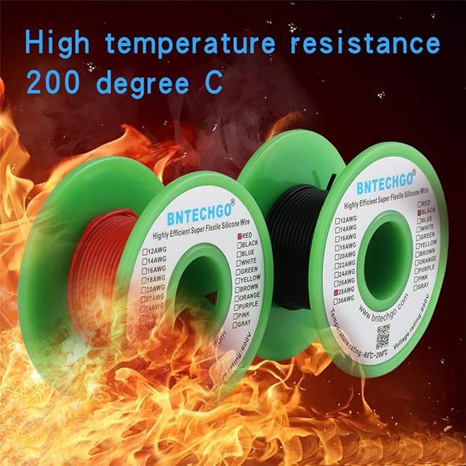 BNTECHGO 28 Gauge Silicone Wire Spool red and Black Each 100ft Flexible 28 AWG Stranded Tinned Copper Wire