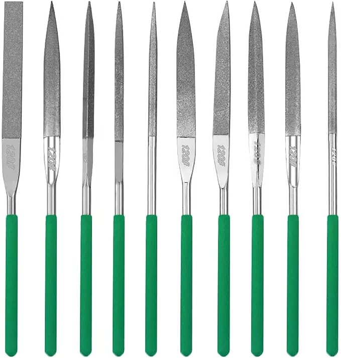 Diamond Files Set,10PCS Precision Needle File Set,Super Hard Black Nickel Coated Alloy File,Diamond Coated Files for Filing Metal,Ceramic,Stone,Jewelry,Glass.120 Grit,5×180mm
