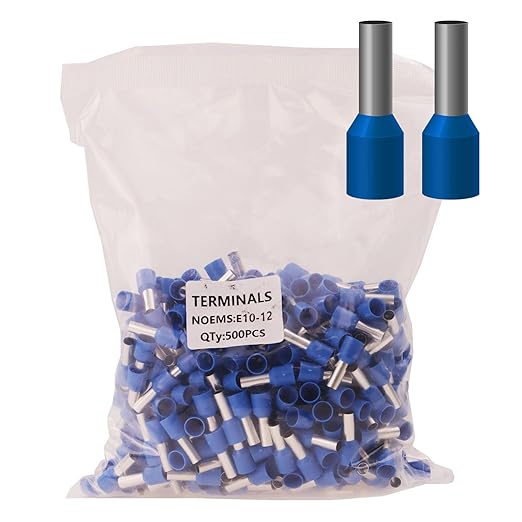 AWG8 Wire Ferrules Terminals, 500pcs AWG8/10.0mm² Blue Terminal Connector, Insulated Ferrule Pin Cord End Terminal for Electric, Industrial, Chemical Industry etc.