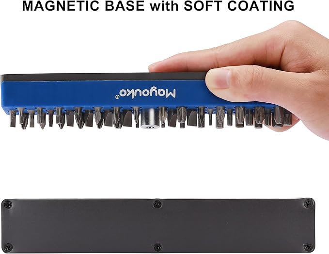 Mayouko 1/4" Magnetic Hex Bit Holder Rack Organizer, 43 Holes, 1/4-Inch Drill Bit Holder, Blue, 2 Racks, Magnetic Bit Holder with Magnet Base for Screwdriver Bits