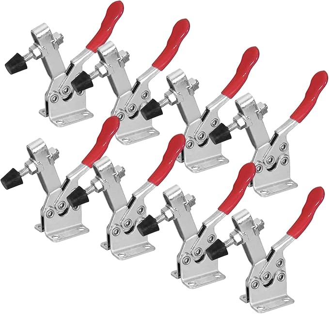 POWERTEC 8PK Toggle Clamp, 300 lbs Capacity, 201B Quick Release Horizontal Clamps w/Antislip Rubber Pressure Tip for Woodworking Jigs and Fixtures, Welding, Drill Press, Crosscut Sled (20327-P2)