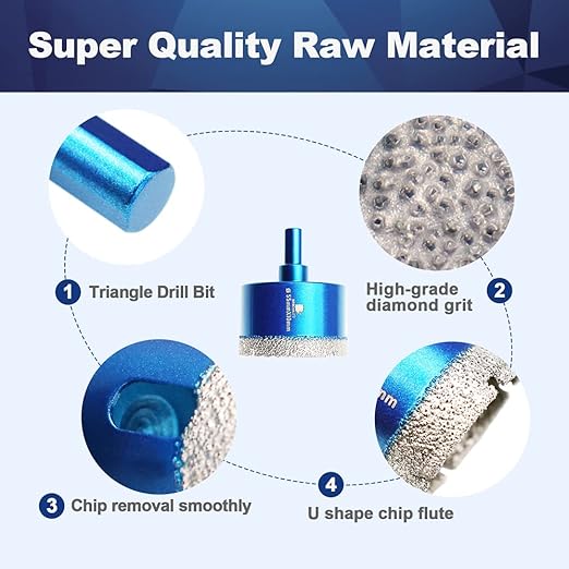 Dry Diamond Core Drill Bit Set,BRSCHNITT 2 1/8 Inch (55mm) Diamond Hole Saw Core Drill Bit with Triangle Shank for Porcelain Tile Ceramic Stone Granite Marble