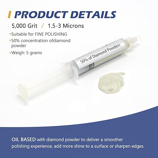SCOTTCHEN Diamond Polishing Paste,5,000 Grit 2-3 Microns Lapping Compound with 50% Concentration of Diamond Powders for Jewelry, Metal, Ring, Glass, Coin,etc.-5 Gram