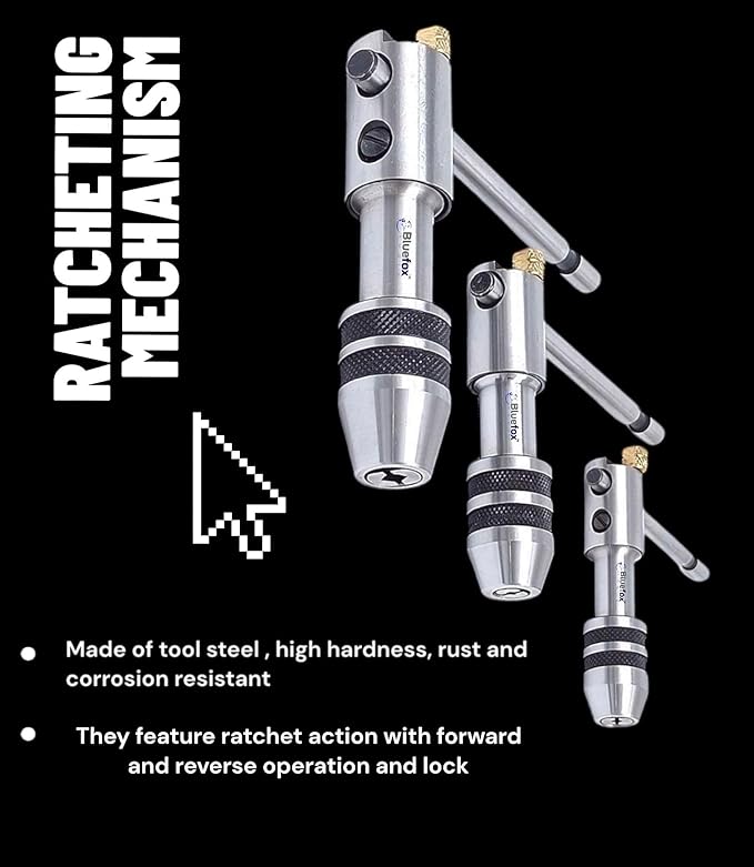 Ratchet T-Handle Tap Wrench - Set (PACK of 3) | An Adjustable Hand Tool, with Quick Steel Thread Holder | Right & Left Hand Adjustment for Mechanical Work