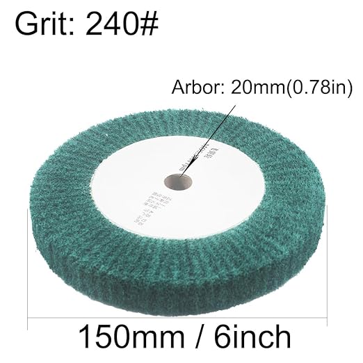 2 Pcs 6'' Non-Woven Buffing Polishing Wheels, 4/5" Arbor 240 Grit Wire Drawing Abrasive Flap Wheels for Die/Bench Grinder (Green)