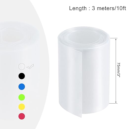 MECCANIXITY Battery Wrap PVC Heat Shrink Tubing 48mm Dia 75mm Flat 10 Feet(3meters) Clear Good Insulation for Battery Pack