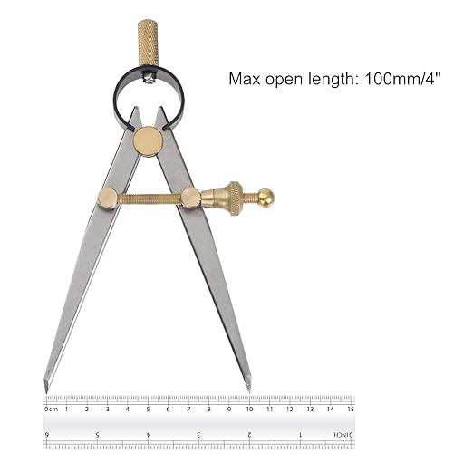 Spring Joint Caliper - [4 Inch] Carbon Steel Spring Divider Caliper with Brass Fulcrum for Metalworking Drawing Use, Flat Leg