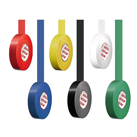 SWRT 6 Pack Colored Electrical Tape, 0.75 in x 66 FT High Temp Electric Tape Under 600V for All Weather, UV Protection, Flame Retardant, Suitable for Domestic, Commercial, and Industrial environments