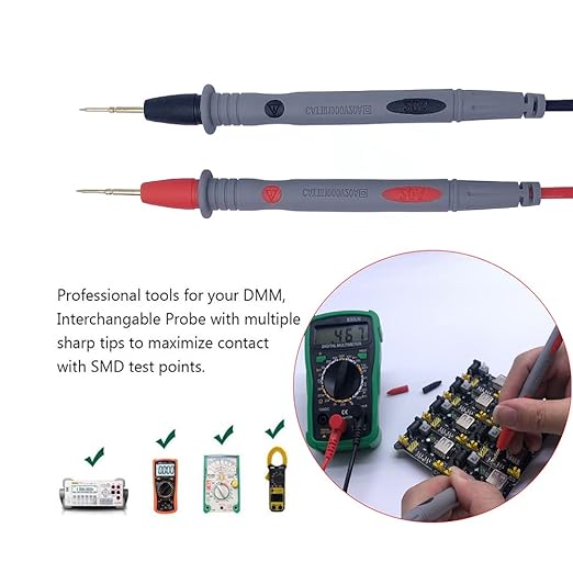 Multimeter Test Leads Set, Professional Leads Kit, Precision Sharp Probe Test Lead 1000V 20A Gold-Plated Probe Leads with Alligator Clips, Test Hooks, Test Probes Lead, Test Tweezer
