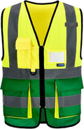 4XL 5XL Yellow green High Visibility REFLECTIVE WORK Safety Vest with zipper Reflective Strips 7 Pockets