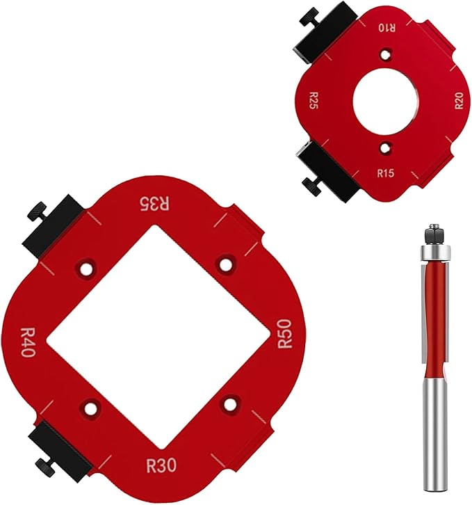 Round Corner Radius Template,Router Corner Template Set, Radius Jig with Guide Pin, R10-R50 Corner Templates, Red Aluminum