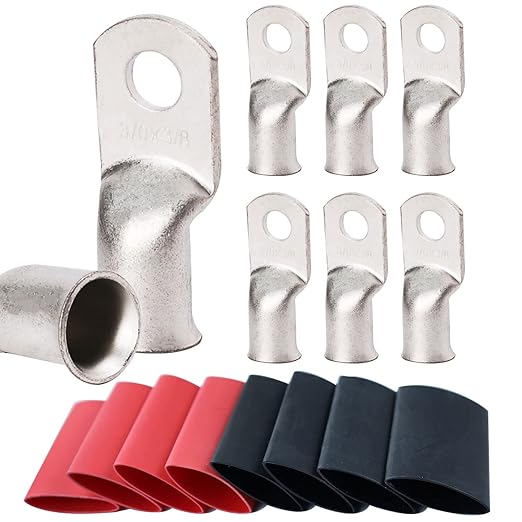 TKDMR 8pcs 3/0 Awg-3/8" Ring Marine Grade Copper Wire Lugs,with 3:1 Heat Shrink Tubing,UL Battery Cable Ends,Heavy Duty Cable Lugs,Tinned Copper Eyelets,Tubular Ring Terminals