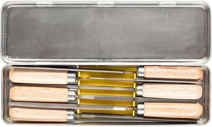 PFERD 4" Key File Set 265 K, 6-Piece – with Wooden Handles & Metal Storage Box – for Fine and Delicate Filing – Part 17010
