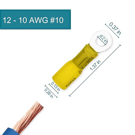 60 PCS Heat Shrink Wire Connectors, 12-10 AWG Ring Terminals, 12-10 Gauge #10 Automotive Marine Ring Connectors by Housun