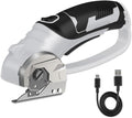 Cordless Electric Scissors, 4V Box Cutter & Cardboard Cutter with Upgrade Blade, LED Light, Safety Lock - Rechargeable Rotary Cutter for Fabric, Leather, Plastic, Crafting, Sewing, Industrial (Grey)