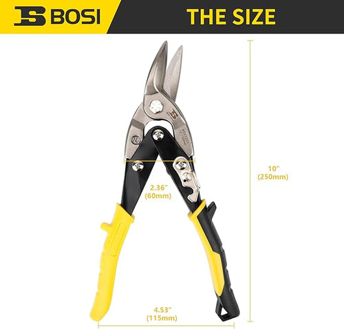 10 Inch Aviation Tin Snips Left Cut, Heavy Duty Sheet Metal Cutter Snips Shears Cutting Metal Sheet Chrome Vanadium Steel Sharp Blades Safety Latch