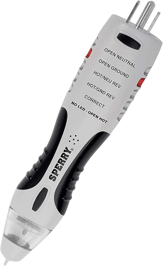 Sperry Instruments VD7504GFI DualCheck 2-in-1 Non-Contact Voltage Detector + GFCI Outlet Circuit Analyzer, 360° Visual & Audible Indicators, 50-1000V AC, 250 lb. Crush Rating