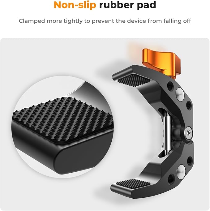 K&F Concept Camera Mount Clamp, Super Crab Clamp with 1/4" Thread Holes, 60mm Max Opening, Payload 11 Lbs/5kg, for Round Pipe Flat Surface, Monitors, LED Lights, and Other Photographic Accessories