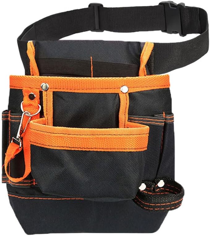 Tool Pouch - Tool Belt Bag/Utility Pouch for Electrician Carpenter Construction Technician Gardening, Tool Pouch with Belt Clip for Hardware Tools, 8 Pockets, Adjustable Belt Work Apron, Orange