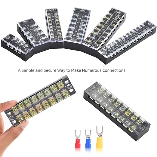 73Pcs(6Sets) Terminal Block Set, 6Pcs 8 Positions 600V 25A Dual Row Screw Terminal Strip Block + 6Pcs Pre-Insulated Terminals Barrier Strip + 60Pcs Insulated Fork Wire Connector by CGele…