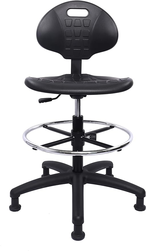 Chair Master Heavy Duty Drafting Stool - Easy to Clean! Ergonomic Polyurethane Chair. Seat Height Adjustable w/Footring for Home, Automotive, Lab, Cleanroom (Glides, Tall Stool).