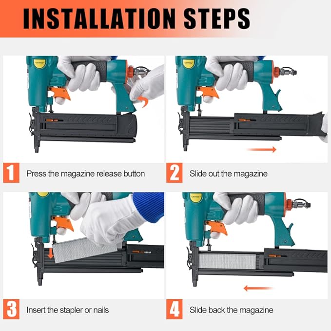Pneumatic Brad Nailer - 18 Gauge 2-in-1 Nailer, 5/8'' to 2'' Brad Nails and 5/8'' to 1-5/8'' Crown Staples, Safety Glasses and 1000pcs Nails, for Carpentry, DIY, Woodworking