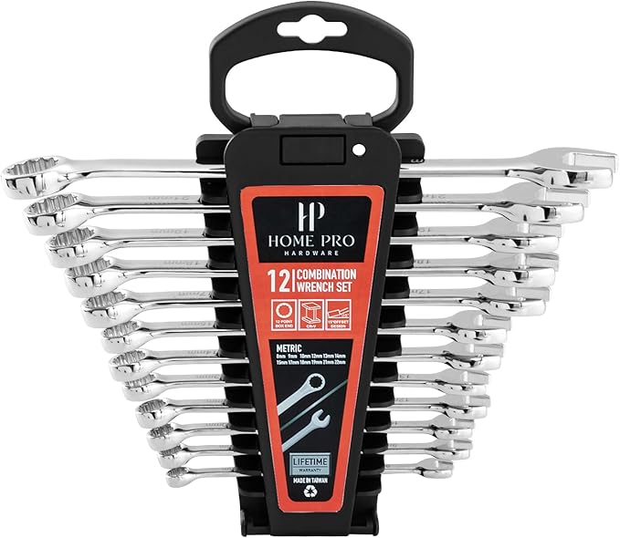 12-Piece Wrench Set, Metric and Standard Combination Wrench Set,Mirror Polished Finish CR-V Professional Spanner,Wrench Tool Set with Organizer Rack and Rolling Pouch