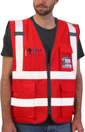 Dib Safety Reflective Vest High Visibility with Pockets and Zipper, Red 4XL