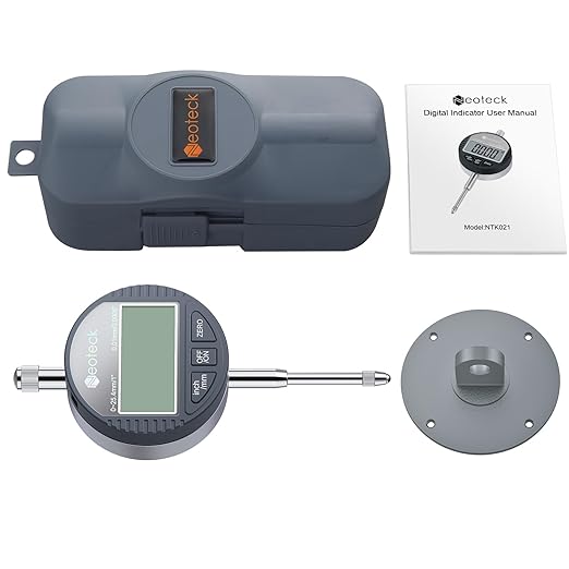 Neoteck DTI Electronic Digital Dial Indicator 1 inch/25.4 mm | Digital Probe Indicator Dial Test Gauge High Resolution: 0.0005 inch/0.01mm - Silver Gray