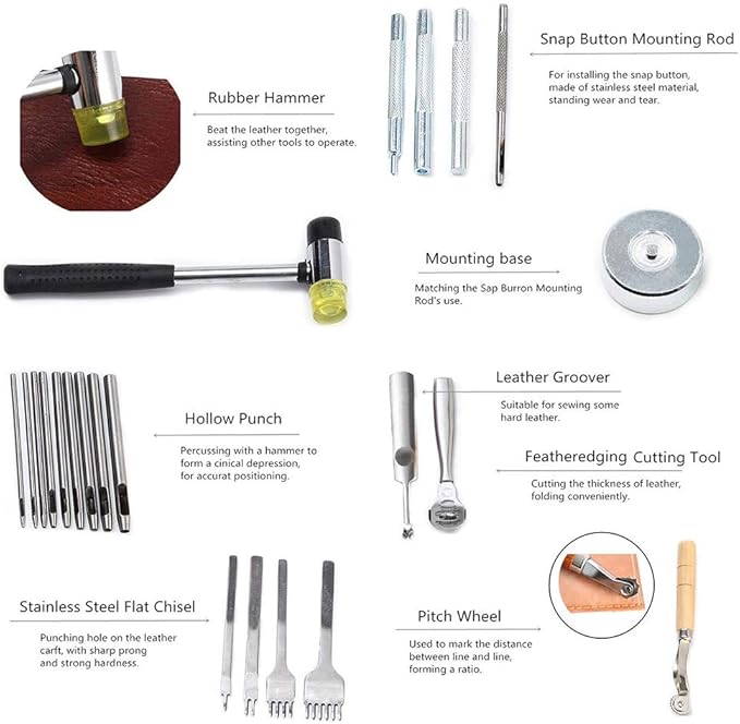 Leather Sewing Tools 44 pcs Leather Craft Tools Kit for Hand Sewing Stitching, Stamping Set and Saddle Making