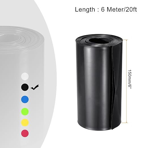 MECCANIXITY Battery Wrap PVC Heat Shrink Tubing 95mm Dia 150mm Flat 20 Feet(6meters) Black Good Insulation for Battery Pack