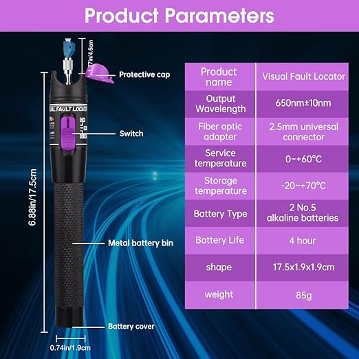 Moocci Visual Fault Locator - VFL Fiber Optic Cable Tester Meter Kit with FC Male to LC Female Adapter - Fiber Optic Tools Source Tester Detector for LC/FC/SC/ST, Network Cable Test