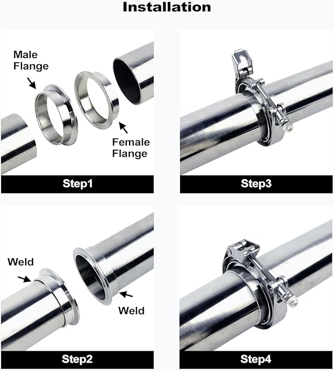 4 inch V Band Clamp - 2 sets of Quick Release Vband Exhaust Clamp with Flange Stainless Steel for Automotive exhaust system, turbocharger, downpipe and mufflers (4" - 2 Pack)