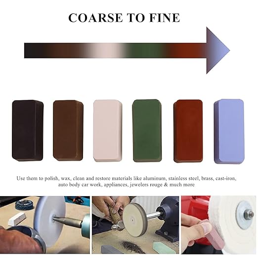 DSMART Metal Polishing Buffing Compound Sets 6oz (1oz* 6Pcs) Polish Rouge Bar for Buffing Aluminum Stainless Steel Jewelry from Course to Fine Polish Compound Bar